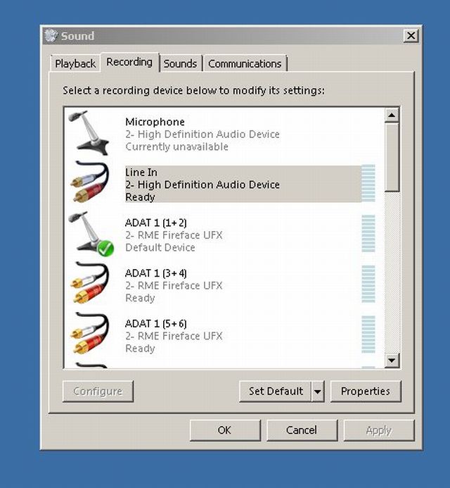 Windows 7 recording devices list