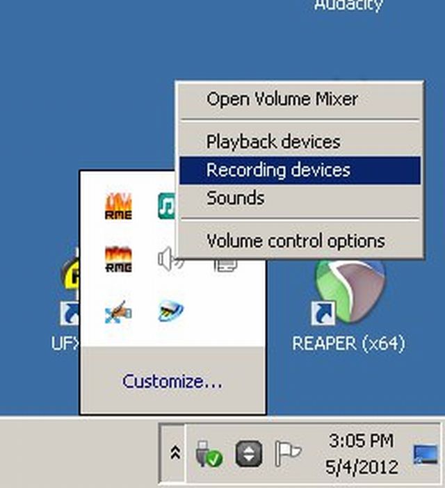 System Tray Volume Control menu