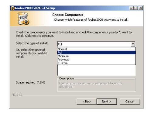 foobar2000 Installation Option When installing foobar2000, select the Full option